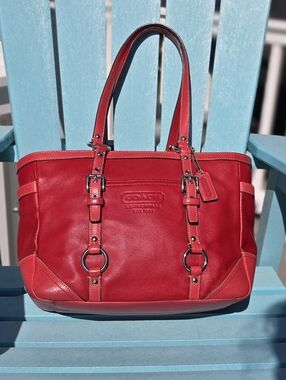 Coach Red Leather Tote Bag - Classic Women's Shoulder Bag